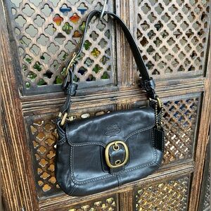 Coach Bleeker Legacy Shoulder Bag Black Leather Brass Buckle Tattersall Y2K